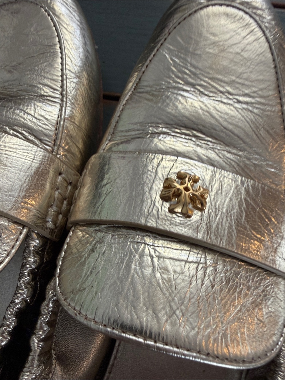 Tory Burch Metallic Gold with Gold-Accent Loafers - Picture 2 of 5